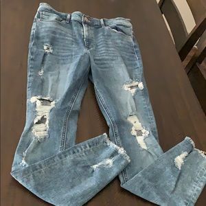 Distressed light washed jeans